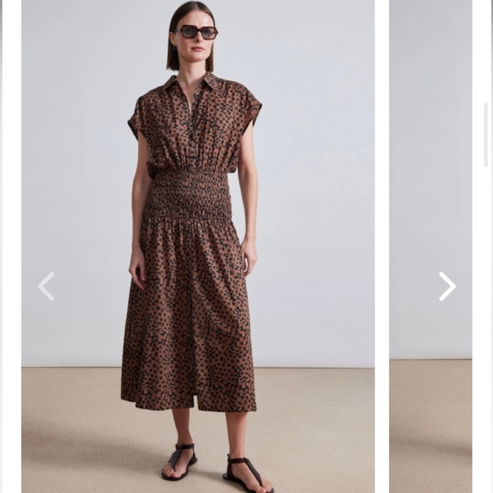 Apiece Apart women La Cupola Smocked midi Dress in a scattered geo print M